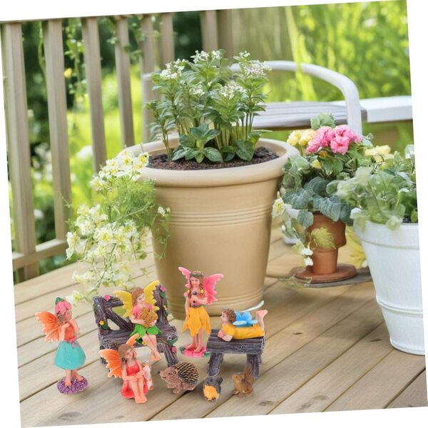 Set 10 Statuette Miniature Fate in Resina per Giardino e Casa Decorazioni Magiche