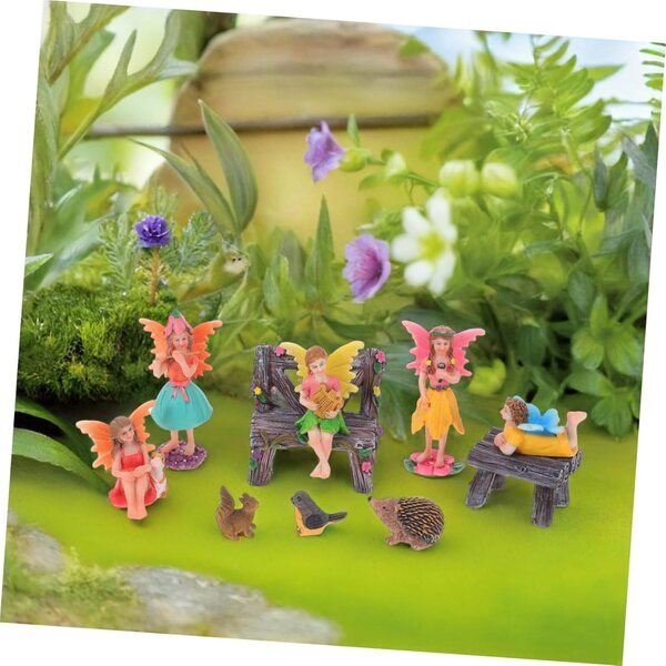 Set 10 Statuette Miniature Fate in Resina per Giardino e Casa Decorazioni Magiche