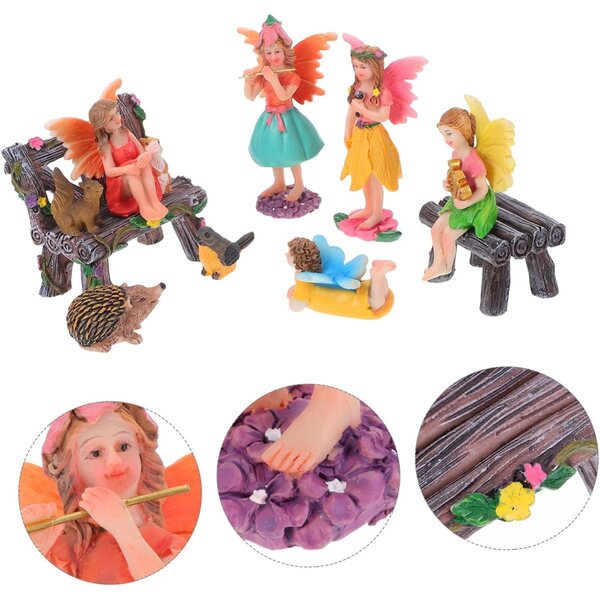 Set 10 Statuette Miniature Fate in Resina per Giardino e Casa Decorazioni Magiche