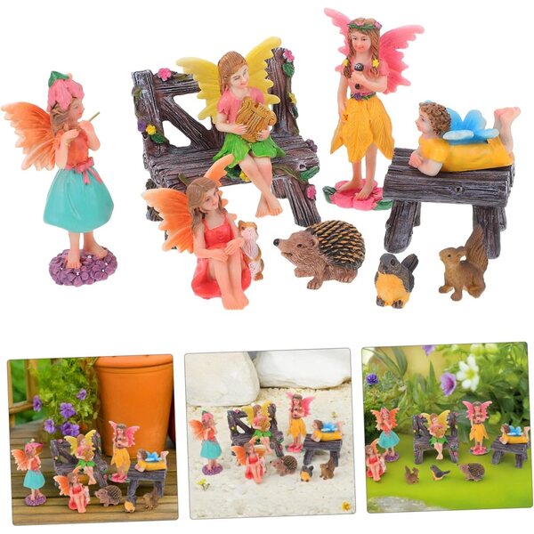 Set 10 Statuette Miniature Fate in Resina per Giardino e Casa Decorazioni Magiche