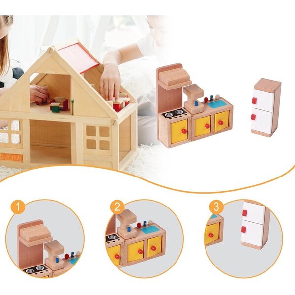 Holzmöbel-Set für Puppenhaus – Mini-Einrichtungszubehör für Kinderspielzimmer