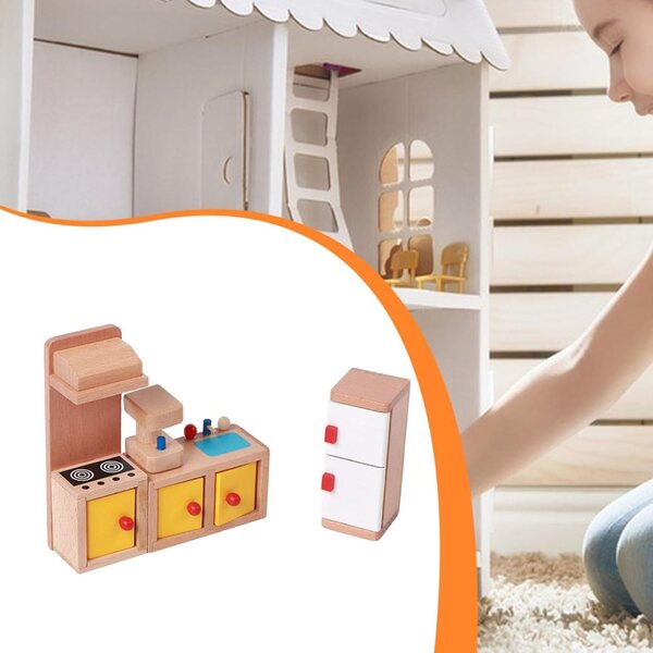 Holzmöbel-Set für Puppenhaus – Mini-Einrichtungszubehör für Kinderspielzimmer