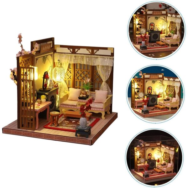 DIY-LED-Mini-Haus-Set aus Holz und Stoff, kreative Dekoration und Geschenk