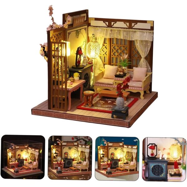 DIY-LED-Mini-Haus-Set aus Holz und Stoff, kreative Dekoration und Geschenk