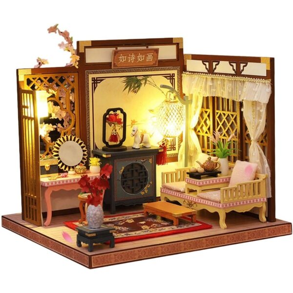 BESPORTBLE Casa delle Bambole Fai da Te in Miniatura con LED e Struttura in Legno