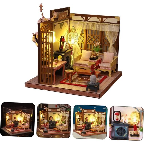 BESPORTBLE Casa delle Bambole Fai da Te in Miniatura con LED e Struttura in Legno