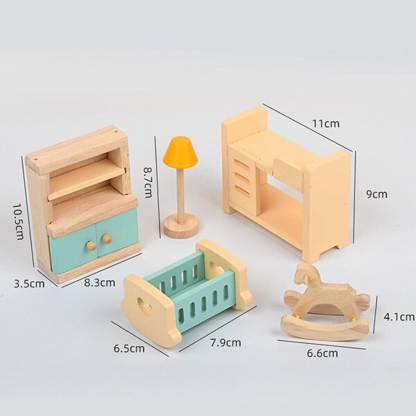 Set 30 pezzi mobili in legno per casa delle bambole, accessori realistici e colorati