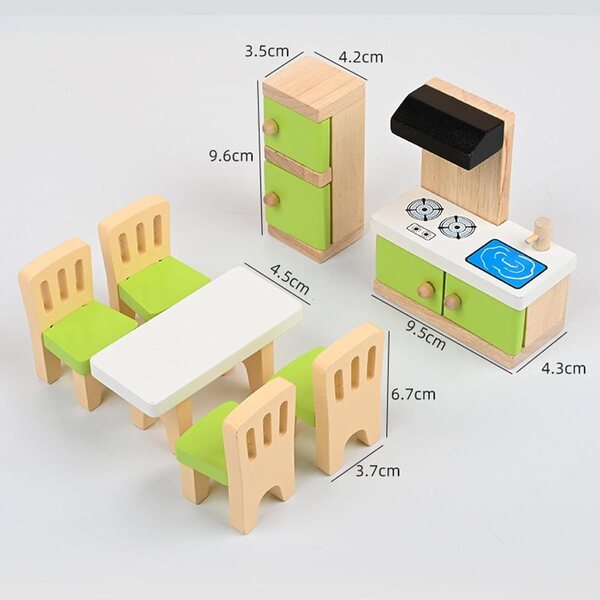 Set 30 pezzi mobili in legno per casa delle bambole, accessori realistici e colorati