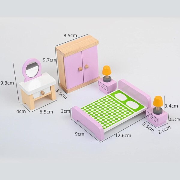 Set 30 pezzi mobili in legno per casa delle bambole, accessori realistici e colorati