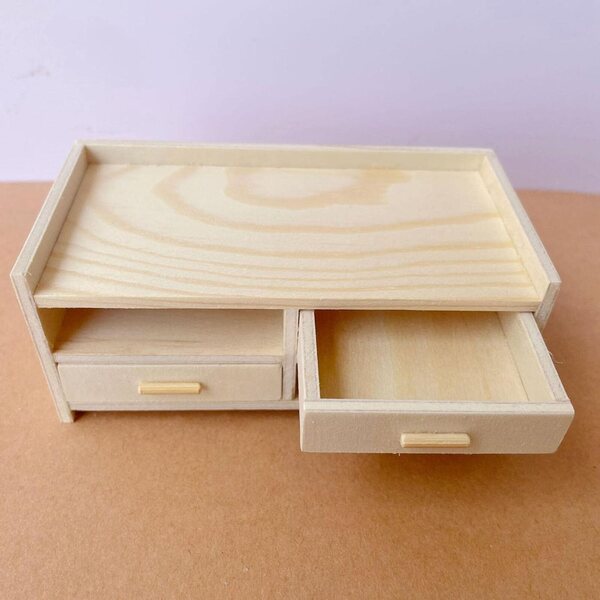 Armadio in Legno Miniatura 1:12 per Casa delle Bambole con Cassetto - Accessorio Camera da Letto