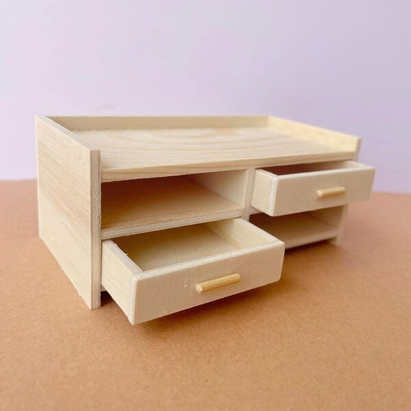 Armadio in Legno Miniatura 1:12 per Casa delle Bambole con Cassetto - Accessorio Camera da Letto