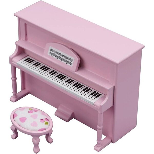 Modello Pianoforte in Miniatura 1:12 con Sedia per Case delle Bambole in Legno