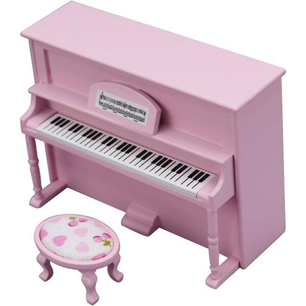 Modello Pianoforte in Miniatura 1:12 con Sedia per Case delle Bambole in Legno