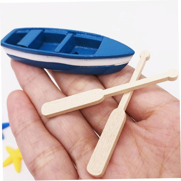 HEMOTON Mini Barche in Legno e Resina con Remi Decorazioni e Ornamenti Creativi