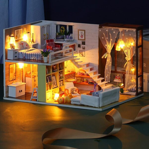Taidda Kit Casa delle Bambole Miniatura in Legno Romantico, Regalo Creativo per Famiglie