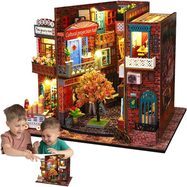 Kit Casa in Miniatura in Legno con LED – Set Fai da Te per Bambole e Hobby Creativi