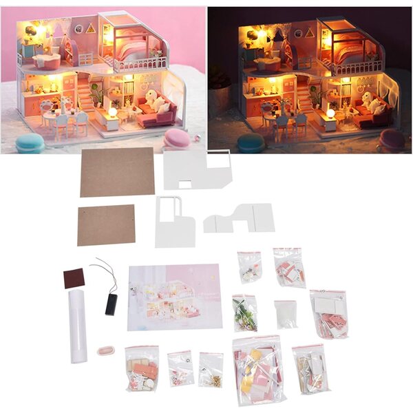 Generisches Miniatur-Puppenhaus mit Musik und LED-Lichtern – einfacher Bausatz