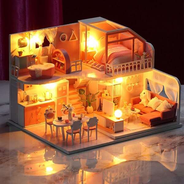 Generisches Miniatur-Puppenhaus mit Musik und LED-Lichtern – einfacher Bausatz