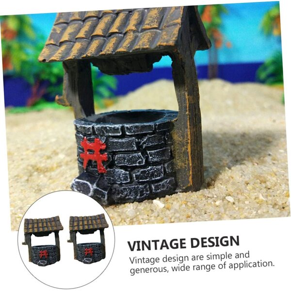 Set 2 Ornamenti in Resina Pozzi dei Desideri Vintage per Giardino e Casa