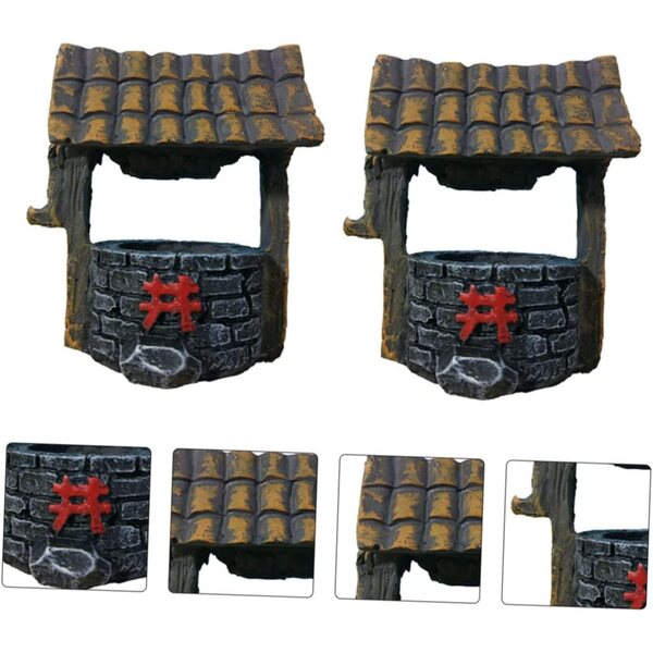 Set 2 Ornamenti in Resina Pozzi dei Desideri Vintage per Giardino e Casa