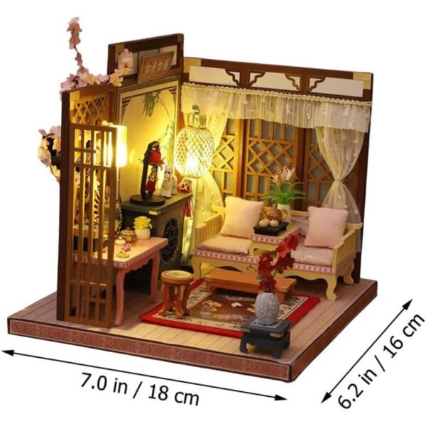 DIY-Miniaturhaus-Bausatz mit LED-Leuchten, Dekoration und Tischmöbeln