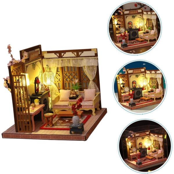 DIY-Miniaturhaus-Bausatz mit LED-Leuchten, Dekoration und Tischmöbeln