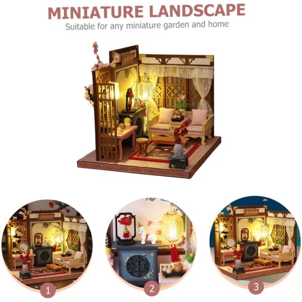 Kit Casa Miniatura Fai da Te con LED, Decorazione Resistente per Scrivania e Cameretta