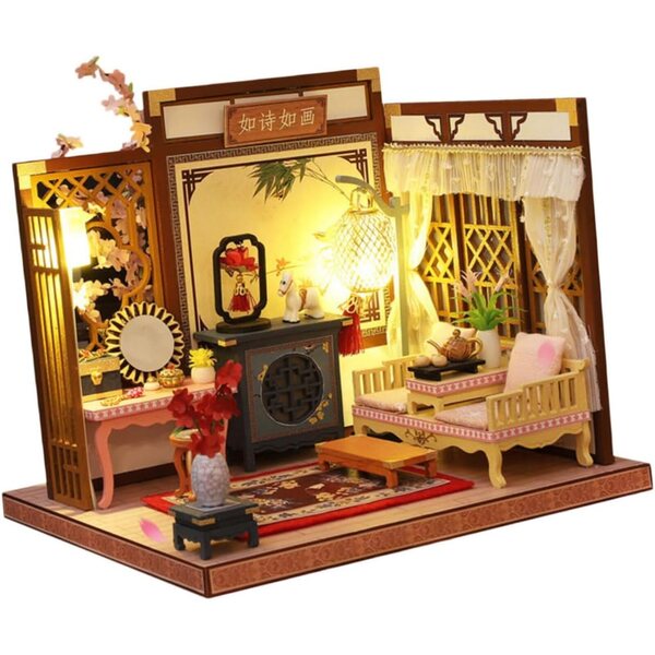 ERINGOGO DIY Holz-Miniaturhaus-Set für elegante und raffinierte Dekoration