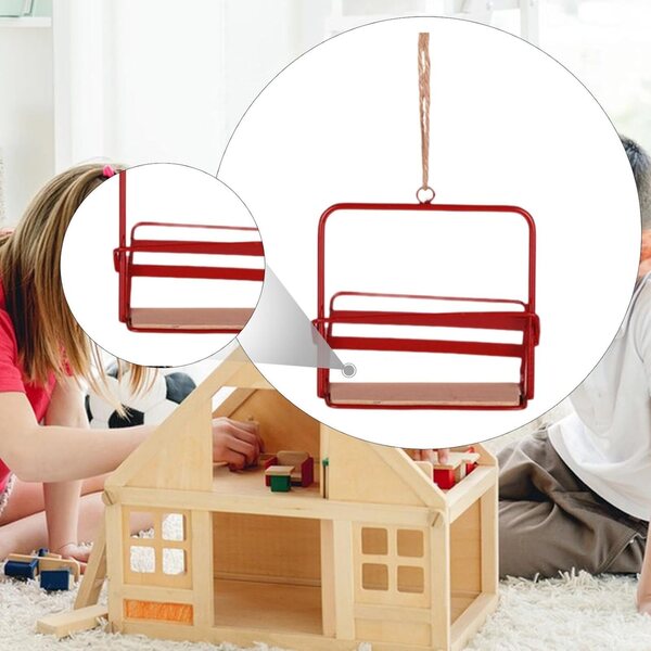 Mini Seggiovia in Legno e Ferro per Casa delle Bambole, Accessorio Decorativo Vivace