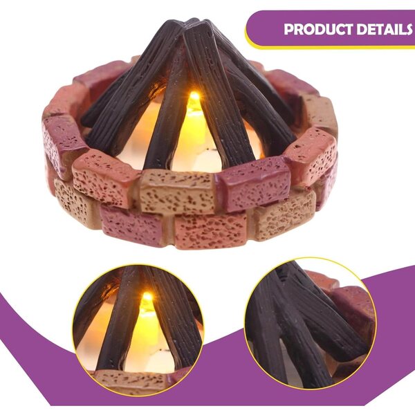 Puppenhaus-Miniatur-Lagerfeuer mit LED 5,5 x 5,5 x 3,5 cm aus realistischem Harz