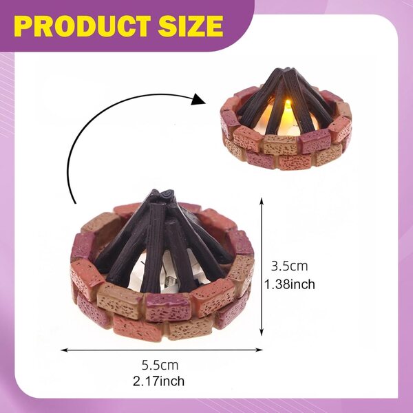 Puppenhaus-Miniatur-Lagerfeuer mit LED 5,5 x 5,5 x 3,5 cm aus realistischem Harz