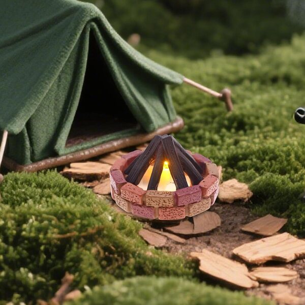 Puppenhaus-Miniatur-Lagerfeuer mit LED 5,5 x 5,5 x 3,5 cm aus realistischem Harz