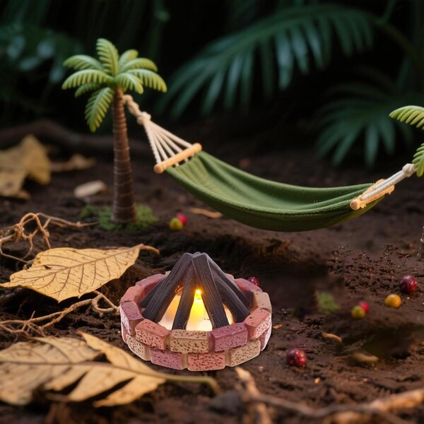 Puppenhaus-Miniatur-Lagerfeuer mit LED 5,5 x 5,5 x 3,5 cm aus realistischem Harz