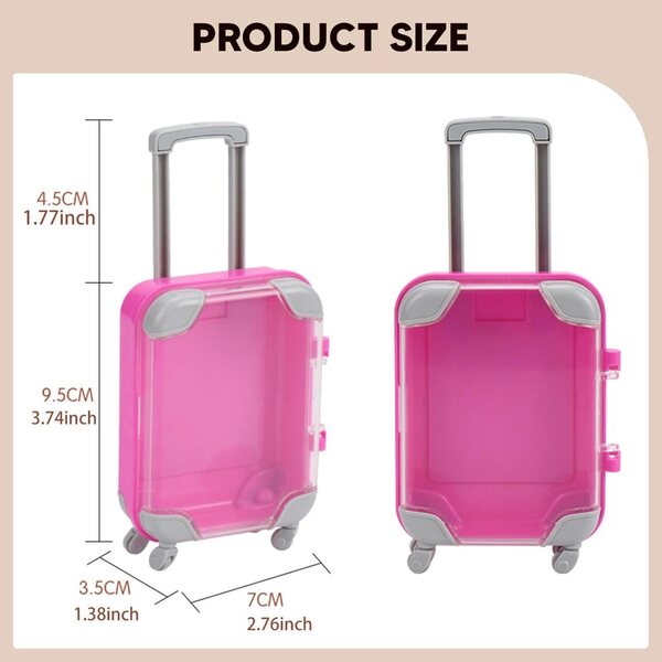Mini valigia rosa per bambole da 16-18 pollici, porta gioielli e accessori, HuadaXtai