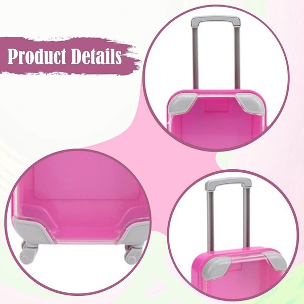 Mini valigia rosa per bambole da 16-18 pollici, porta gioielli e accessori, HuadaXtai