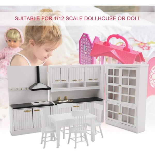 Set Mobili Miniatura Cucina e Sala da Pranzo Casa delle Bambole 1/12 in Legno VBESTLIFE