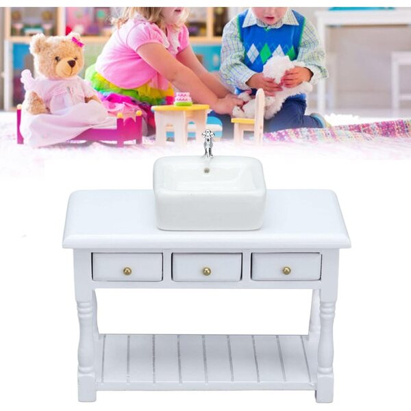 Mobiletto lavabo per casa delle bambole in scala 1:12 con lavabo bianco in ceramica
