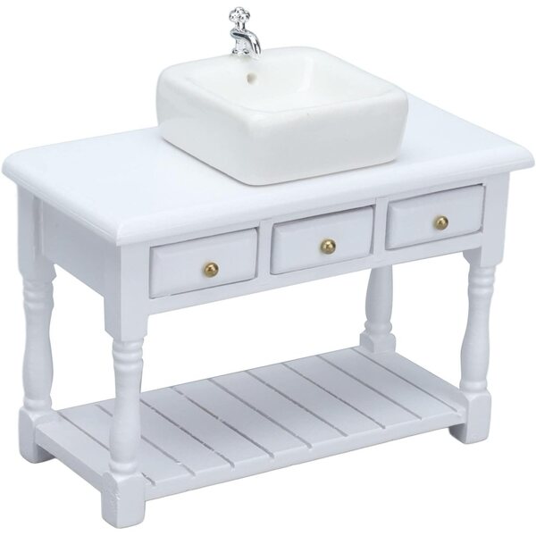 Mobiletto lavabo per casa delle bambole in scala 1:12 con lavabo bianco in ceramica