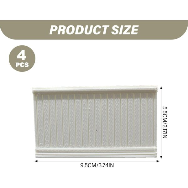 Rivestimenti boiserie bianchi per case delle bambole 1:12, set 4 pezzi 9,5x5,5 cm
