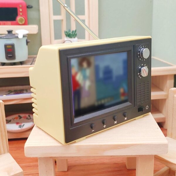 Mini TV Vintage in Scala 1:12 per Casa Bambole con Video e Ricarica USB