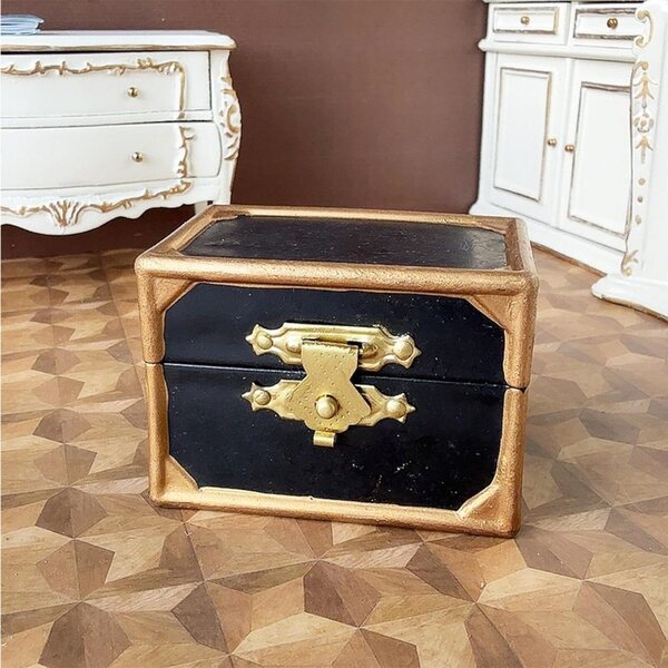 predolo Cassa del Tesoro in Legno Miniatura 1/12 per Casa delle Bambole Vintage