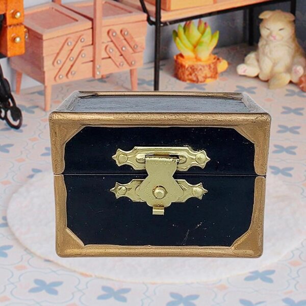predolo Cassa del Tesoro in Legno Miniatura 1/12 per Casa delle Bambole Vintage