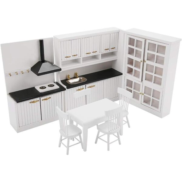 Irfora Set Mobili Cucina Miniatura Legno 9 Pezzi per Casa delle Bambole Scala 1/12