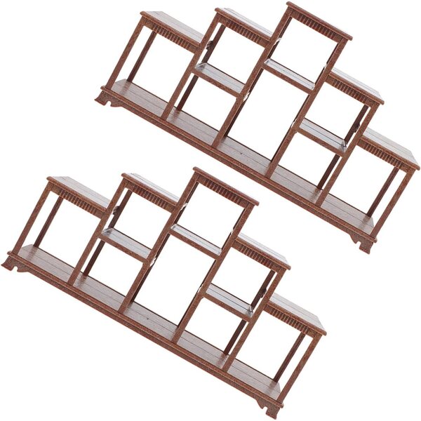 2 Pezzi Scaffale Miniatura in Plastica per Casa delle Bambole, Multilivello Marrone