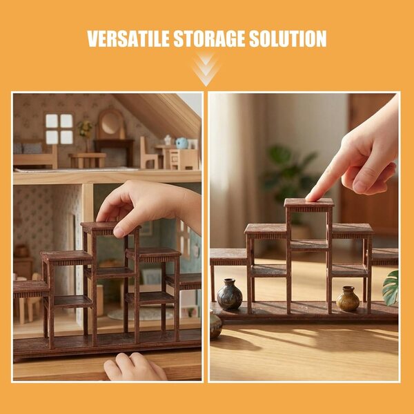 2 Pezzi Scaffale Miniatura in Plastica per Casa delle Bambole, Multilivello Marrone