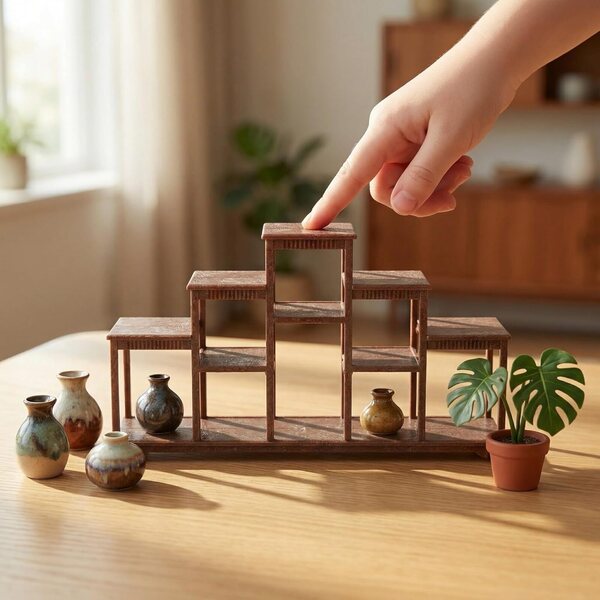 2 Pezzi Scaffale Miniatura in Plastica per Casa delle Bambole, Multilivello Marrone