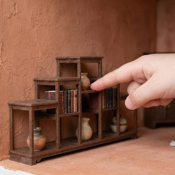 2 Pezzi Scaffale Miniatura in Plastica per Casa delle Bambole, Multilivello Marrone