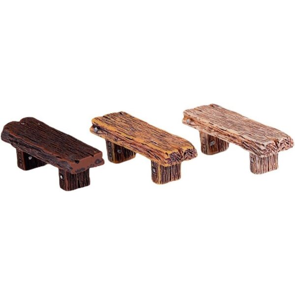 Set 3 Mini Panchine in Resina per Casa delle Bambole e Micro Paesaggi 5,5x1,9 cm
