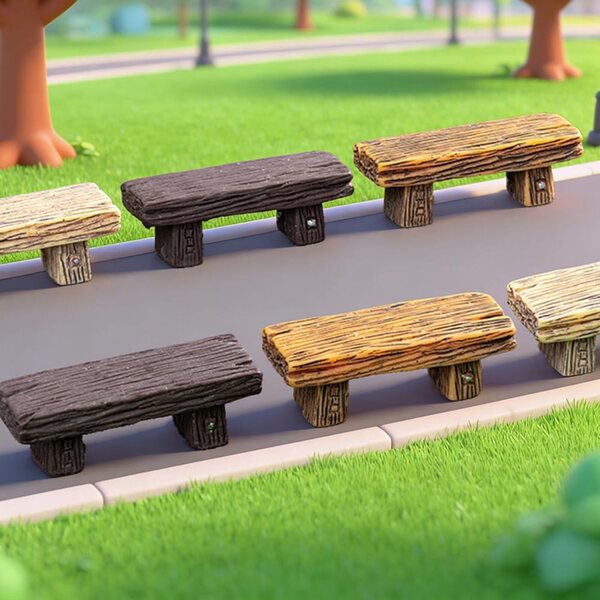 Set 3 Mini Panchine in Resina per Casa delle Bambole e Micro Paesaggi 5,5x1,9 cm