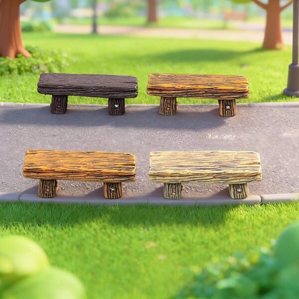 Set 3 Mini Panchine in Resina per Casa delle Bambole e Micro Paesaggi 5,5x1,9 cm